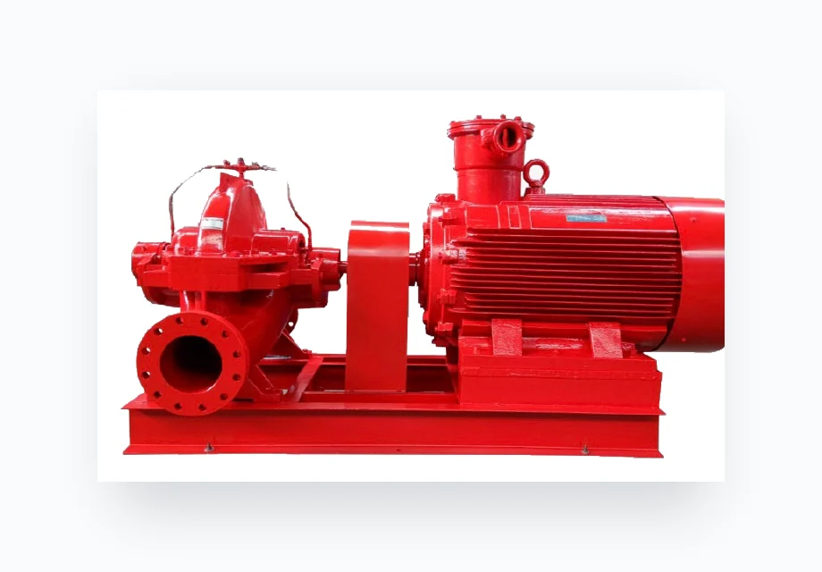 Red industrial fire fighting pump